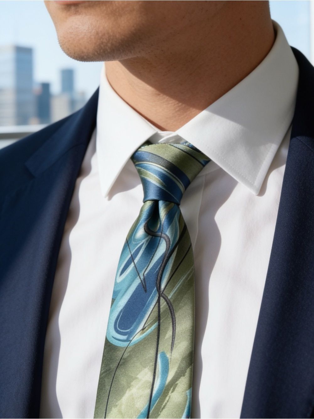 J GARCIA MENS SILK TIE GREEN BLUE BLEND DESIGN